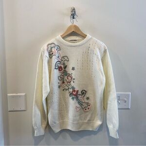 VTG Alfred Dunner Women's M Embroidered Floral Sweater cottagecore grandma